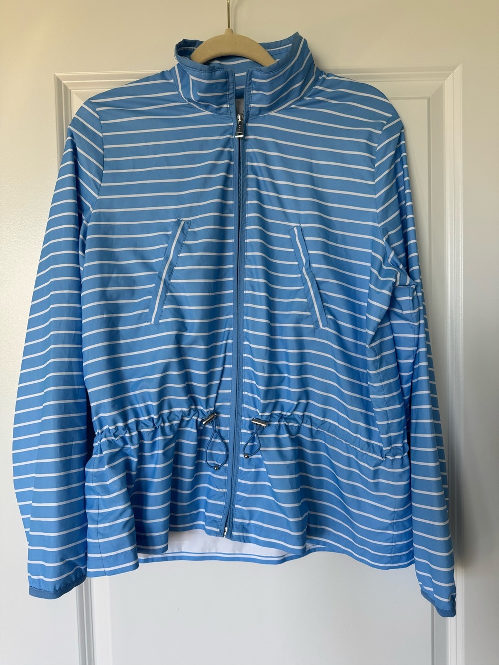 Striped Light Blue Zip-Up Jacket - Lauren Ralph Lauren Active